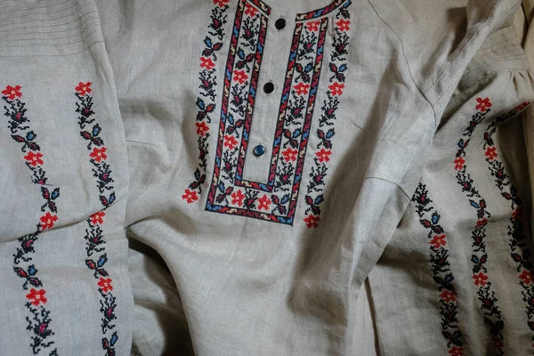 Nueva Camisa Mujer Bordada Lino Tradicional Ropa Nacional Ucraniana Ropa —  Fotos de Stock