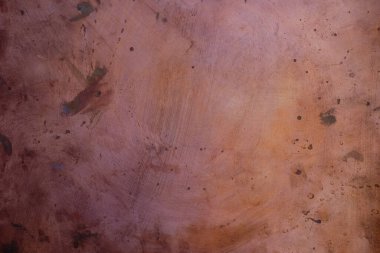 Lekeli ve çizikli kirli bakır plaka. Boşluğu kopyala.