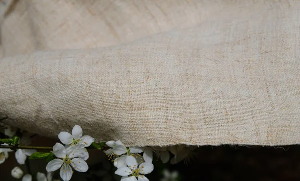 Natural Durable Hemp Fabric Flowers Environmentally Friendly Textile Copy Space — Fotografia de Stock