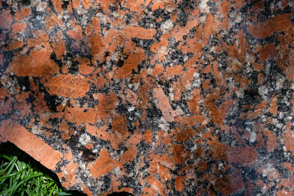 Polished Granite Black Orange Green Grass Memory Concept Copy Space — стоковое фото