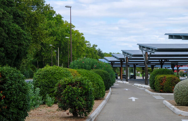 Solar panels on the parking place in Provence, France. Copy space.