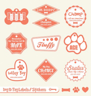 Vektör ayarlayın: Köpek ve evde beslenen hayvan kimlik etiketi Etiketler ve stickerlar