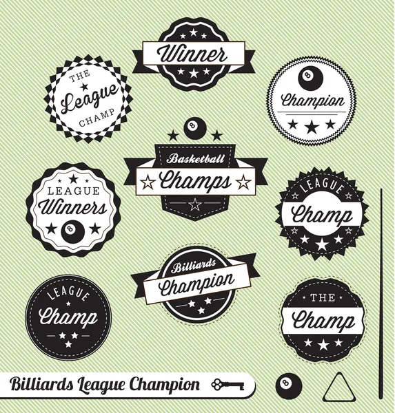 Vector Collection: Billiards League Champion Labels — Stock Vector