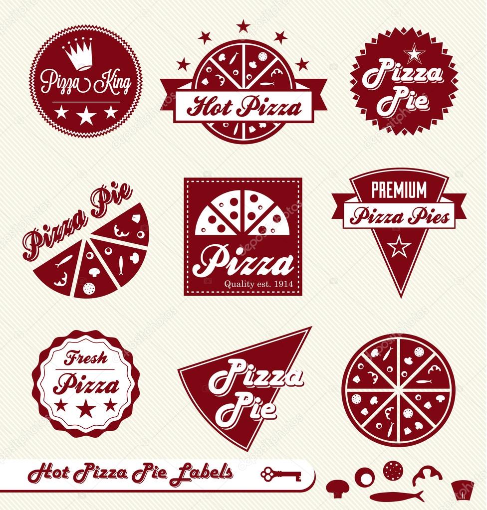 Collection of labels for pizza shop with toppings elements
