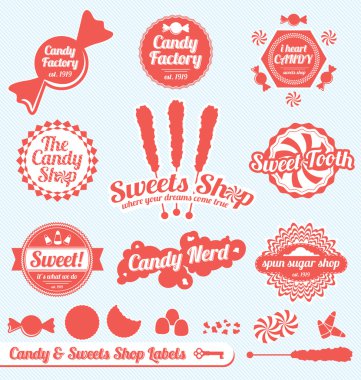 Vektör ayarlayın: Candy Shop etiketleri ve rozetleri