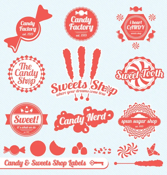 Vektor-Set: Etiketten und Abzeichen von Süßwarengeschäften — Stockvektor
