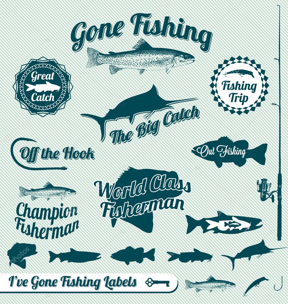 Collection of labels badges and stickers for going fishing