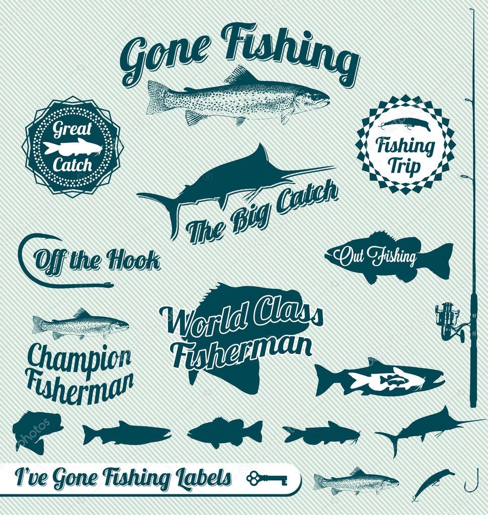 Vector Set: Gone Fishing Labels and Awards