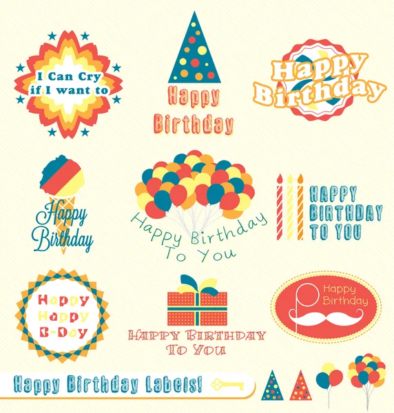 Set de Vectores: Feliz Cumpleaños Etiquetas e Insignias — Vector de stock