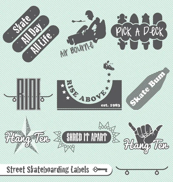 Vektor-Set: Etiketten und Abzeichen für Skateboarding — Stockvektor