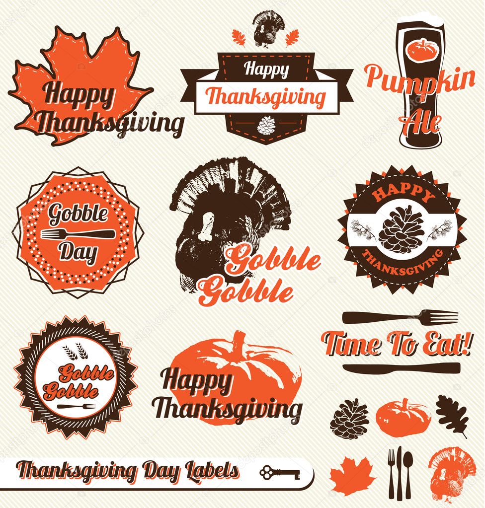 Vector Set: Retro Happy Thanksgiving Day Labels