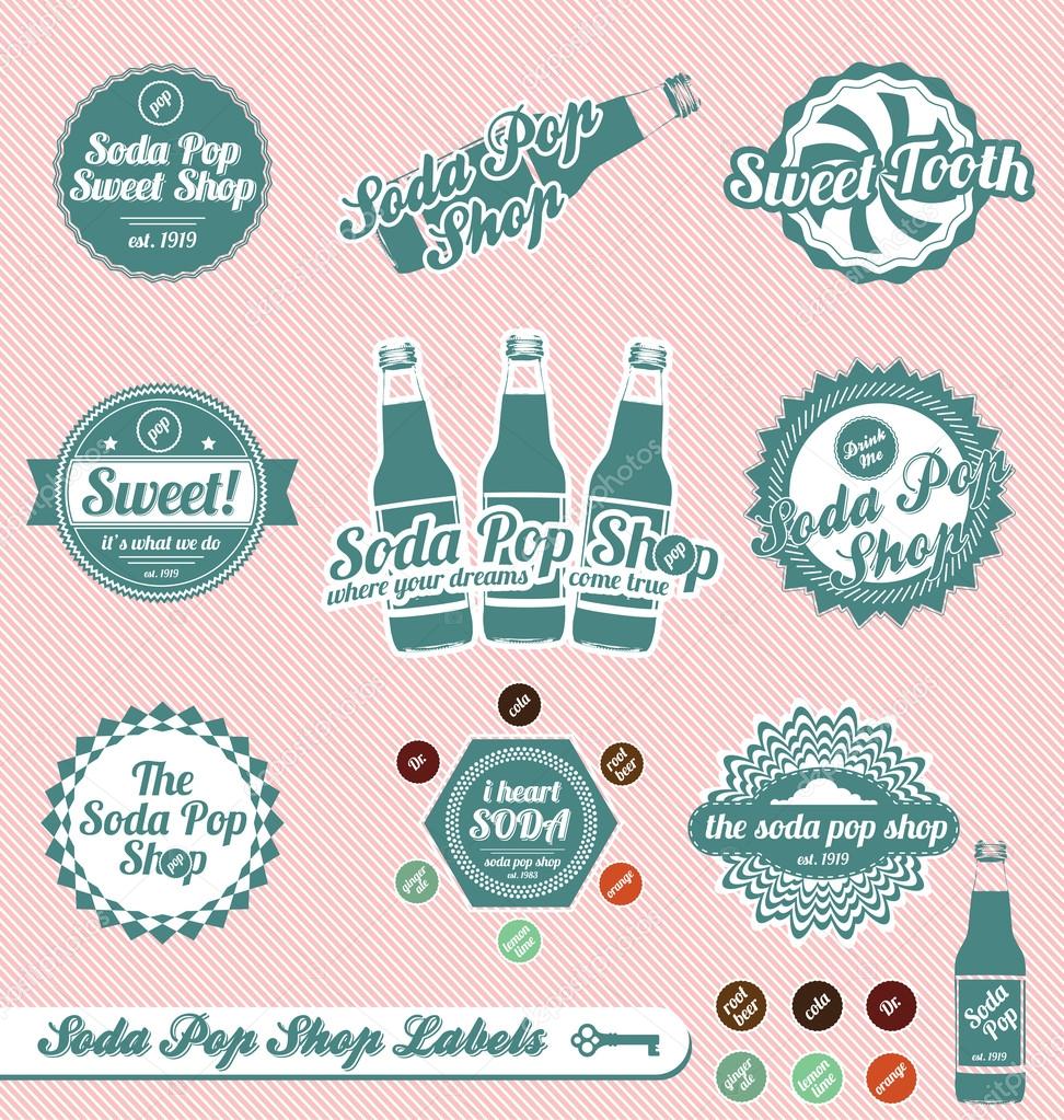 Vector Set: Retro Soda Pop Shop Labels and Stickers