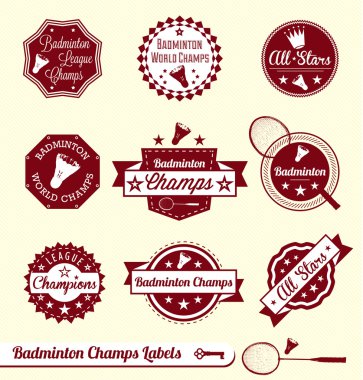 Vektör ayarlayın: Retro Badminton Ligi Etiketler ve stickerlar