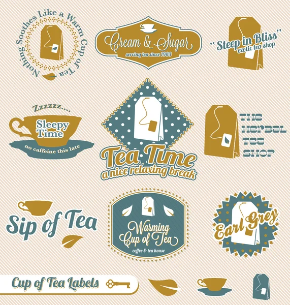 Set de vectores: etiquetas de tiempo de té estilo retro — Archivo Imágenes Vectoriales