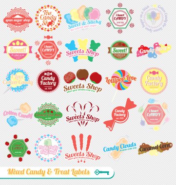 Vektör ayarlayın: Vintage karışık şeker Etiketler ve stickerlar