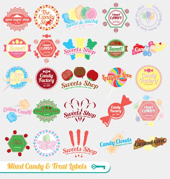 Conjunto de vectores: Etiquetas y pegatinas de caramelo mixto vintage — Vector de stock