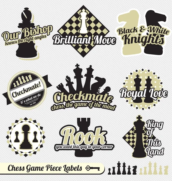 Conjunto de vetores: Etiquetas de peças de xadrez vintage e ícones — Vetor de Stock