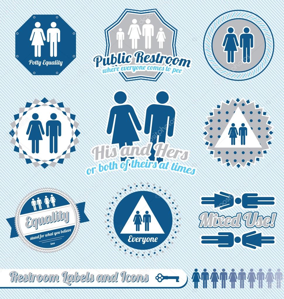 Vector Set: Bathroom Restroom Labels and Icons