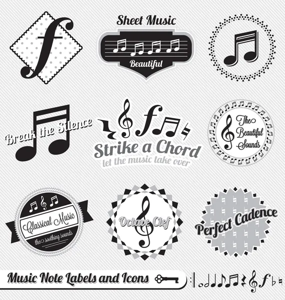 Ensemble vectoriel : Notes de musique vintage Étiquettes et icônes — Image vectorielle