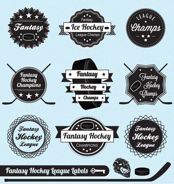 Set de Vectores: Etiquetas de Liga de Hockey Fantasía e Iconos — Vector de stock