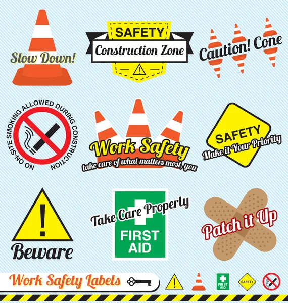 Vector Set: Work Safety and Construction Labels and Icons — Stock Vector