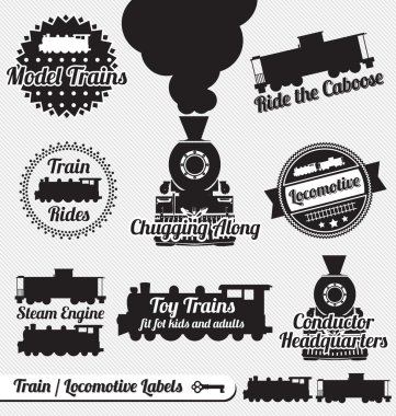 vector set: tren ve lokomotif etiketler ve simgeler