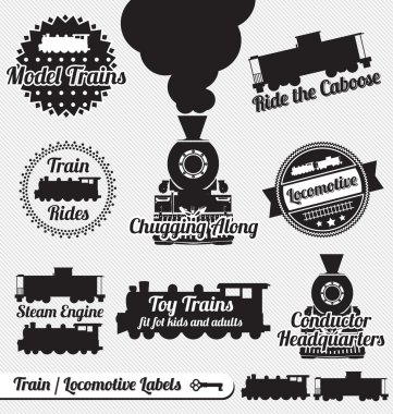 Vector Set: Train and Locomotive Labels and Icons clipart