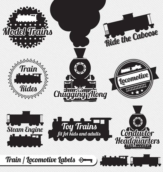 : Vektor vonat és mozdony címkék és ikonok Stock Illusztrációk