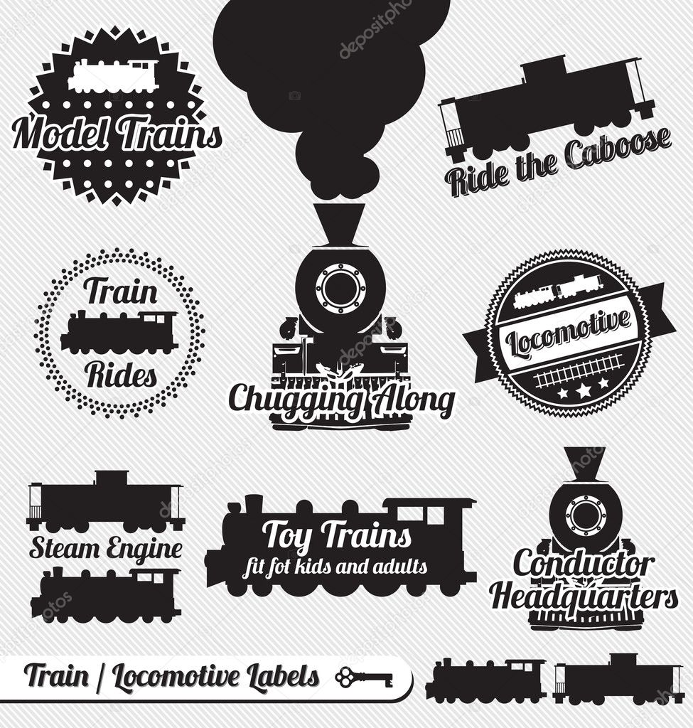 Vector Set: Train and Locomotive Labels and Icons