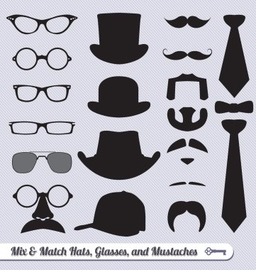 Vector Set: Mix of Mustache, Hats, Ties, and Glasses