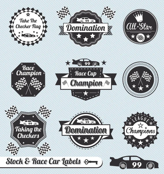 Vektor készlet: Race Car bajnok címkék és jelvények Jogdíjmentes Stock Illusztrációk