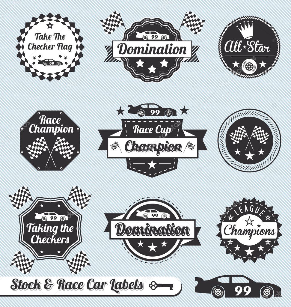 Vector Set: Race Car Champion Labels and Badges