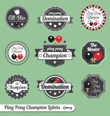 Vektör Set: Vintage Ping Pong şampiyon etiketleri