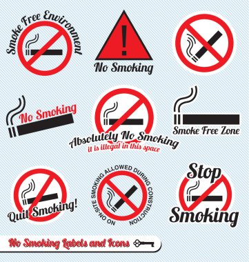 Vector Set: No Smoking Sign Labels and Icons clipart