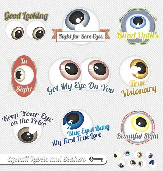 Vector Set: Eyeball and Tagline Labels and Icons — Stock Vector