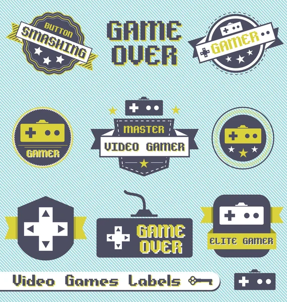 Conjunto de vectores: Etiquetas e iconos de videojuegos vintage Ilustraciones De Stock Sin Royalties Gratis