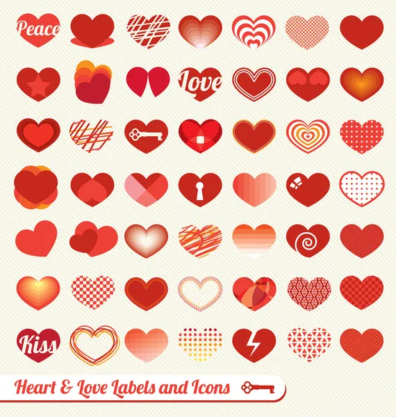 Векторний набір: мітки серця та любові та піктограми Ліцензійні Стокові Вектори
