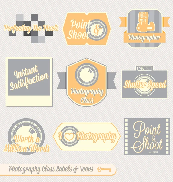 Vector instellen: Vintage fotografie klasse Labels en pictogrammen — Stockvector