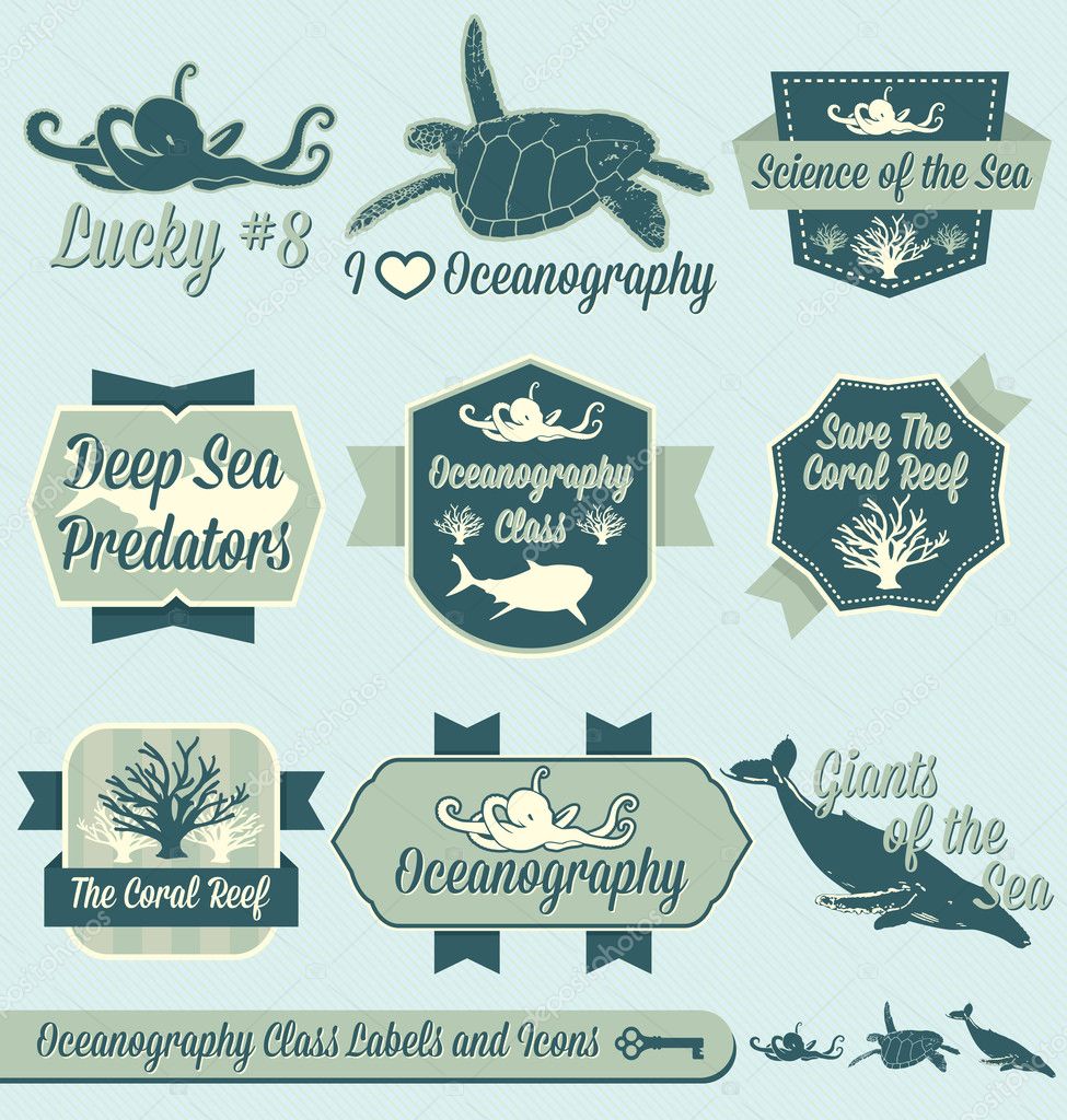 Vector Set: Vintage Oceanography Class Labels and Icons