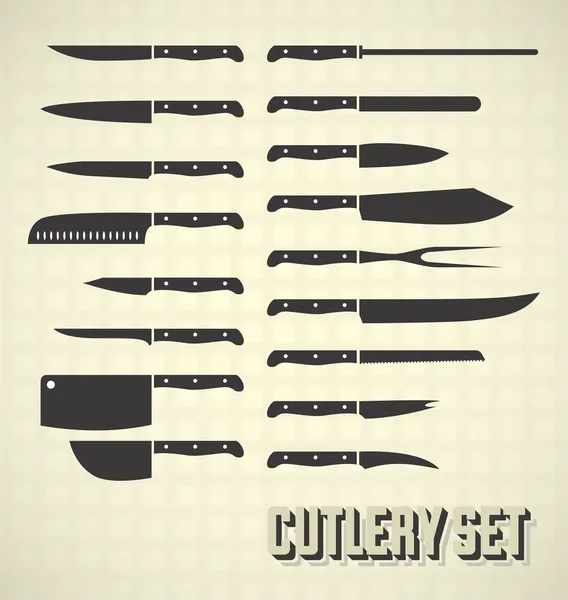 Vector Set: Kitchen Knives and Cutlery — Stock Vector