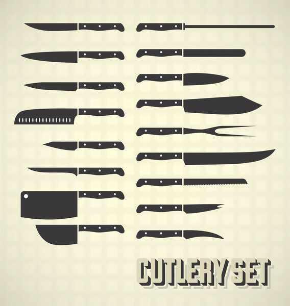 Векторный набор: Кухонные ножи и столовые приборы
