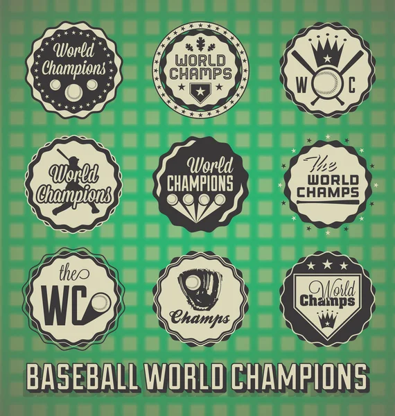 Ensemble vectoriel : Étiquettes et icônes des champions du monde de baseball — Image vectorielle