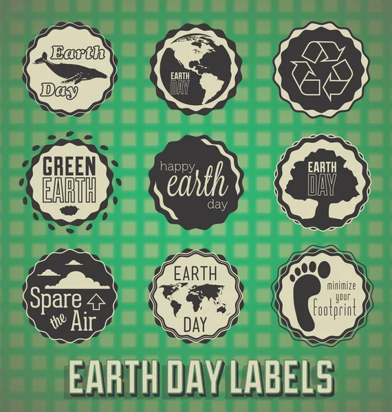 Ensemble vectoriel : Étiquettes et icônes Vintage Happy Earth Day — Image vectorielle