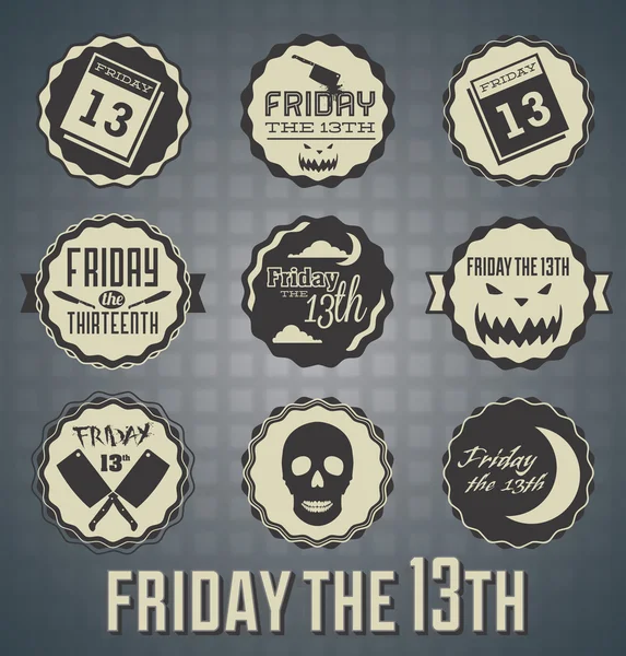 Vektör ayarlayın: Friday the 13th, Etiketler ve simgeler — Stok Vektör