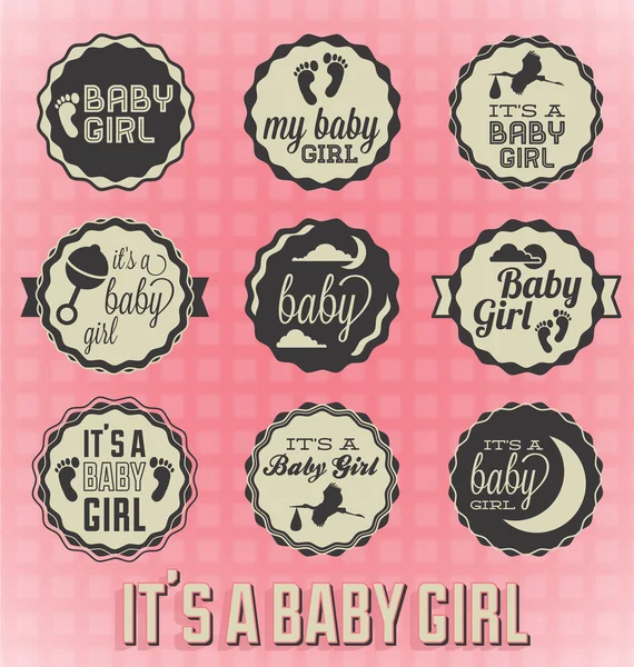 Vector Set: It's a Baby Girl Labels and Icons — Stock Vector