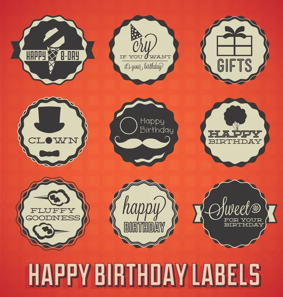 Vector Set: Vintage Happy Birthday Labels and Icons — Stock Vector