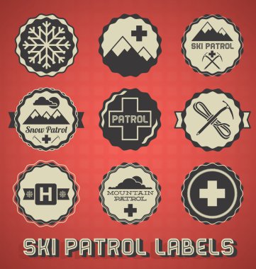 Vektör ayarlayın: Vintage Kayak devriye Etiketler ve simgeler