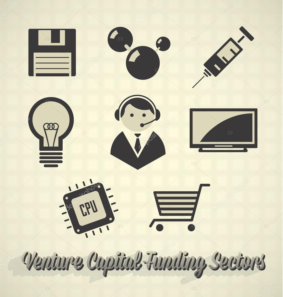Collection of retro style venture capital funding icons