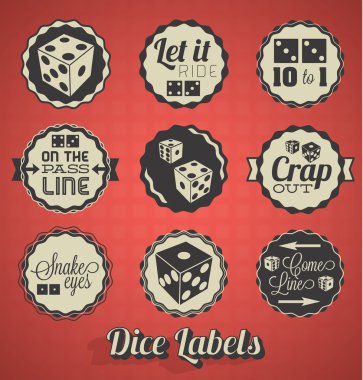 Vector Set: Vintage Dice and Craps Labels and Icons clipart