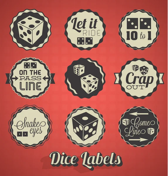 Vector Set: Vintage Dice and Craps Labels and Icons — Stock Vector